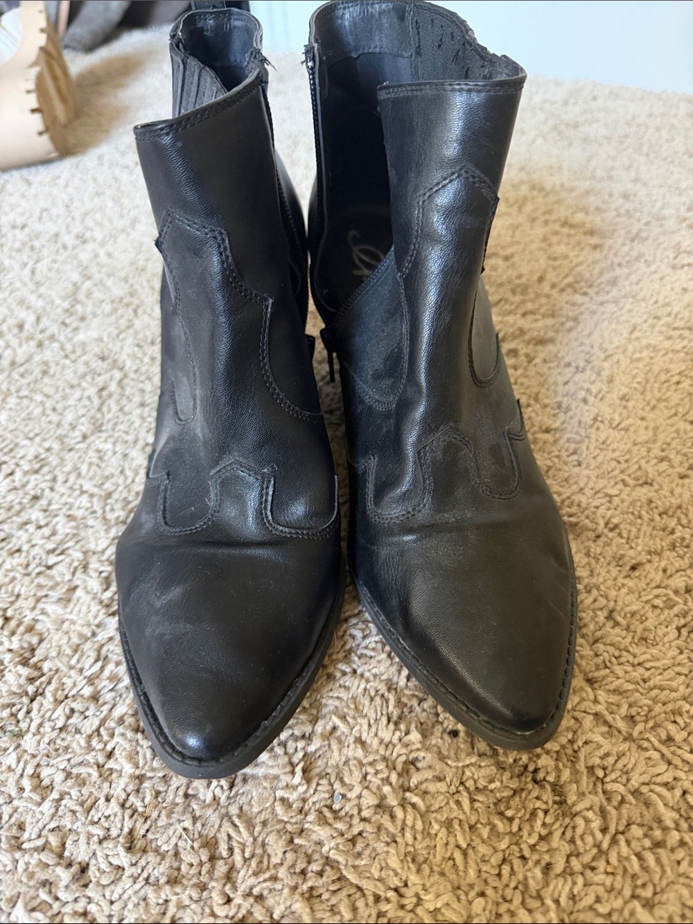 Women's Black Leather Ankle Boots - Stylish Western-Inspired Design